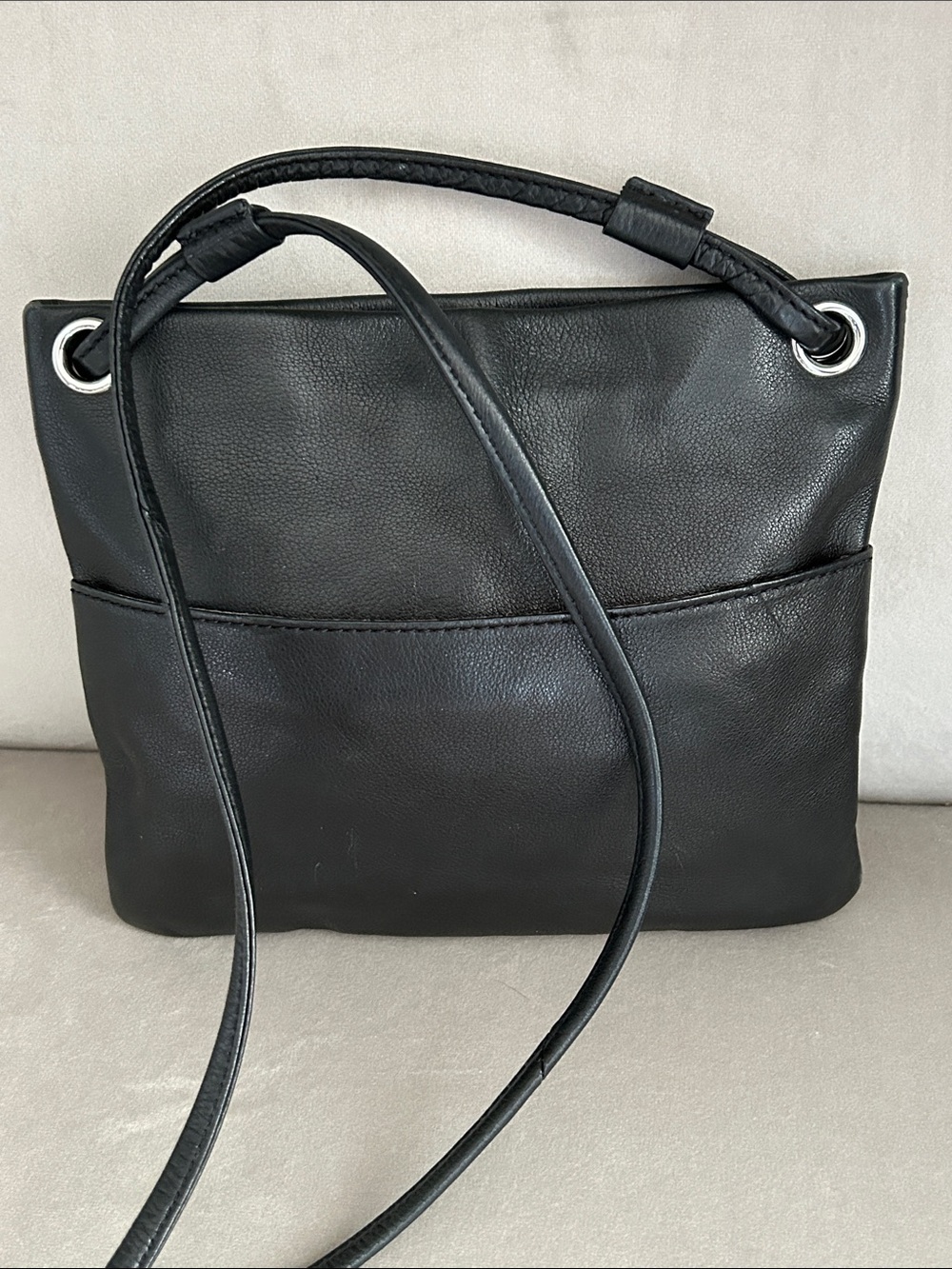Margot New York Black Leather Crossbody Bag | Minimalist Everyday Chic - Picture 3 of 11